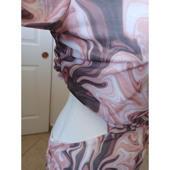 Lulus Swirl Power Pink Multi Print Cutout Bodycon Midi Dress, Size Large - Picture 11 of 16